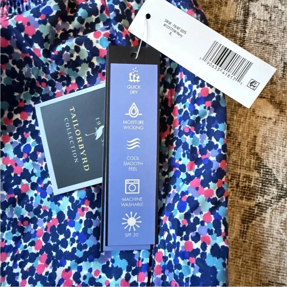 TailorByrd Navy Multicolor Print Swim Trunks XL NWT 4-Way Stretch Liner